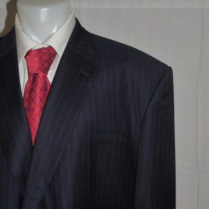 Lutwyche Bespoke Blue Striped Flat Front Two Button Suit 54L NWT $5500